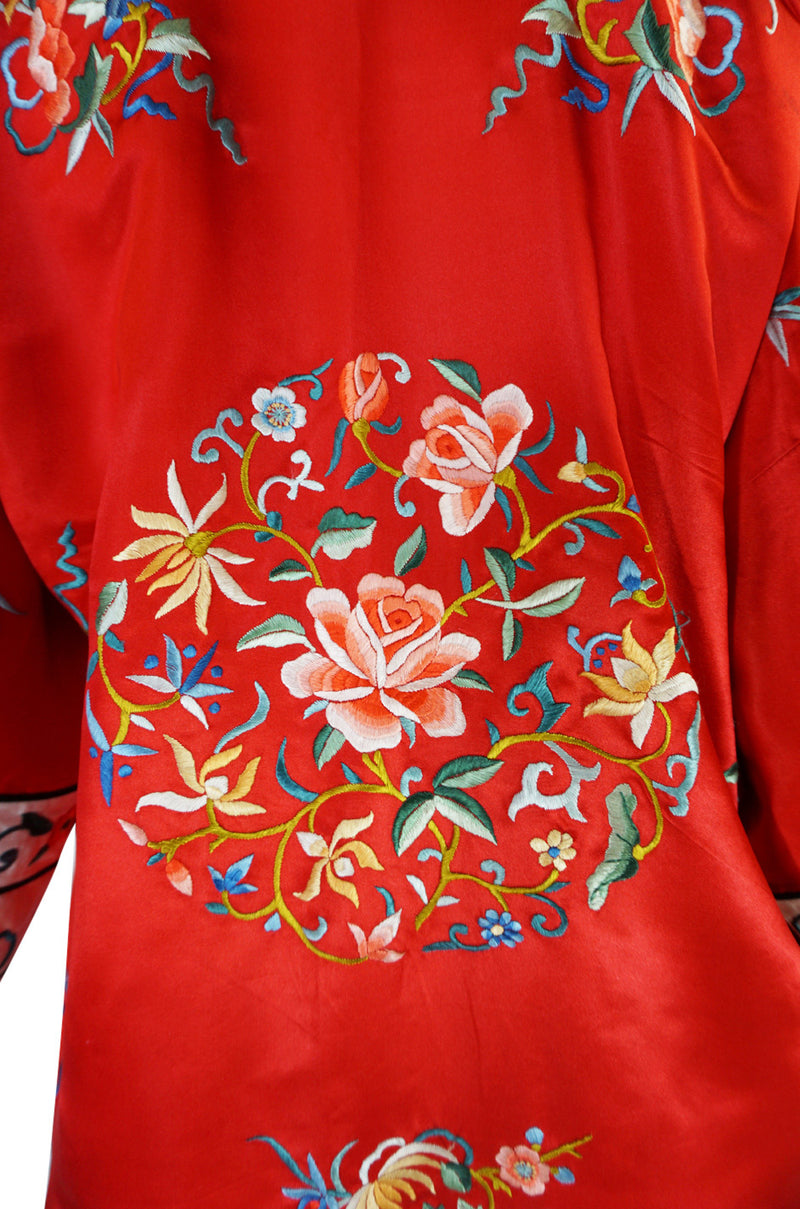 1950s Red Silk Embroidered Asian Evening Coat