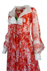 1973 Chanel Numbered Haute Couture Red Silk Chiffon Dress