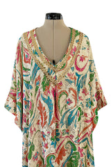 Gorgeous 1960s Lucie Ann Beverly Hills Gold Thread Lame Caftan w Sequin Detailing