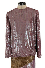 Documented 1982 Bill Blass Sequin & Beaded Dusty Purple, Gold & Silver Dress