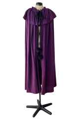 Superb Fall 1977 Yves Saint Laurent Ad Campaign Purple Wool & Mohair Cape w Dramatic Collar