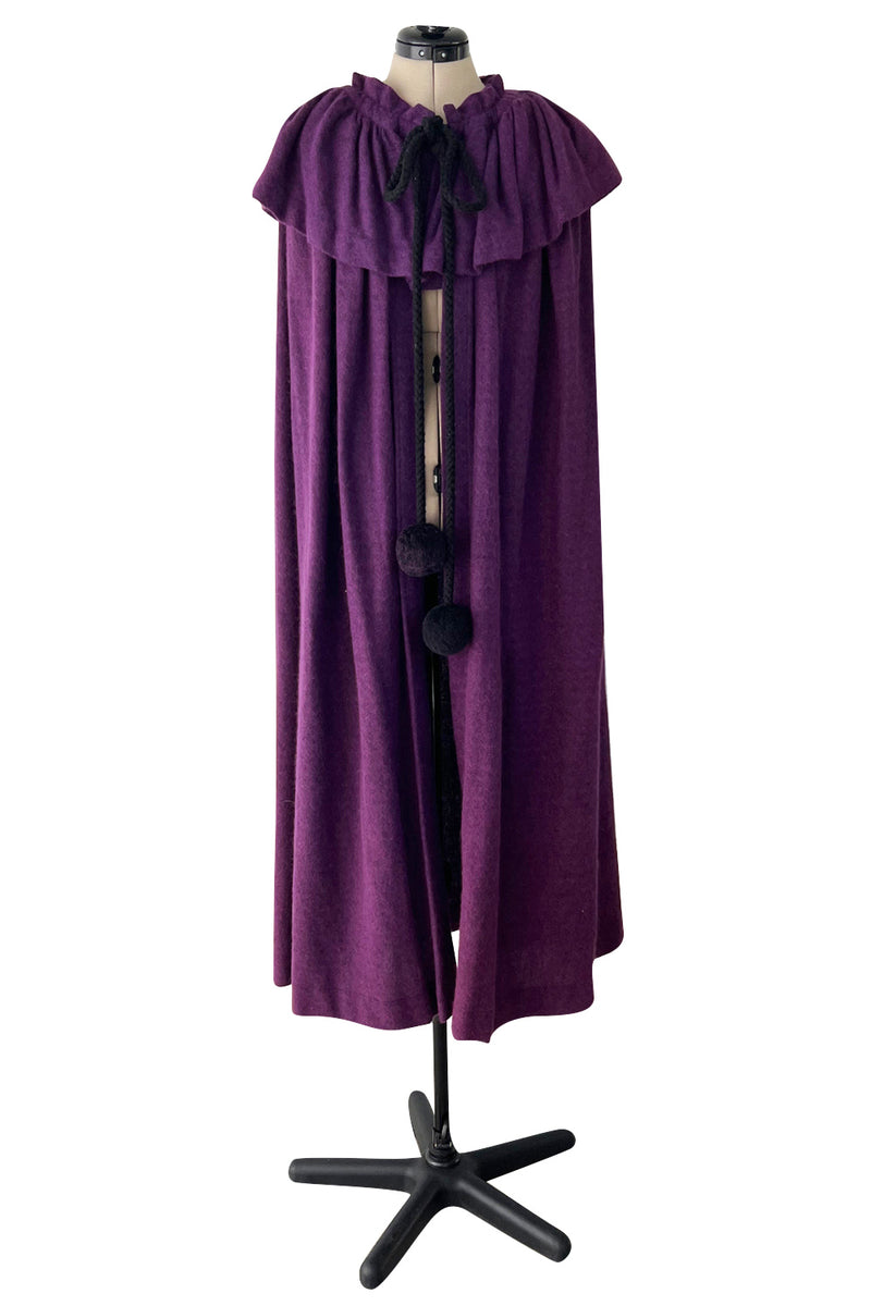 Superb Fall 1977 Yves Saint Laurent Ad Campaign Purple Wool & Mohair Cape w Dramatic Collar
