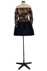 Elaborate 1987 John Anthony Couture Off Shoulder Mini Dress w Sequin Beading & Rosettes
