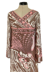 Wonderful 1960s Emilio Pucci Pink & Taupe Printed Silk Chiffon Caftan Dress