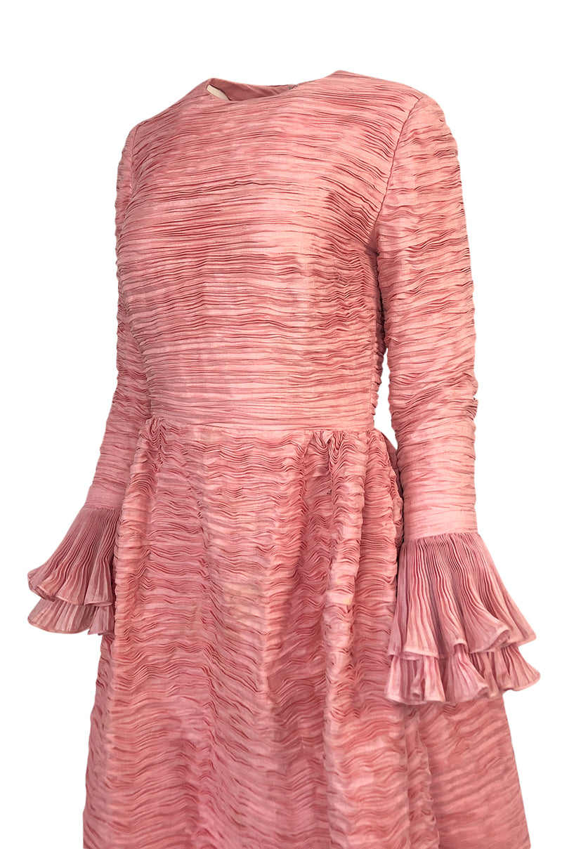1960s Sybil Connolly Couture 'Non Chalance' Pink Pleated Linen Dress
