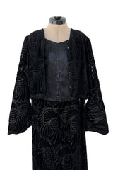 Stunning 1930s Part Transparent Art Deco Pattern Cut Velvet Dress & Matching Jacket
