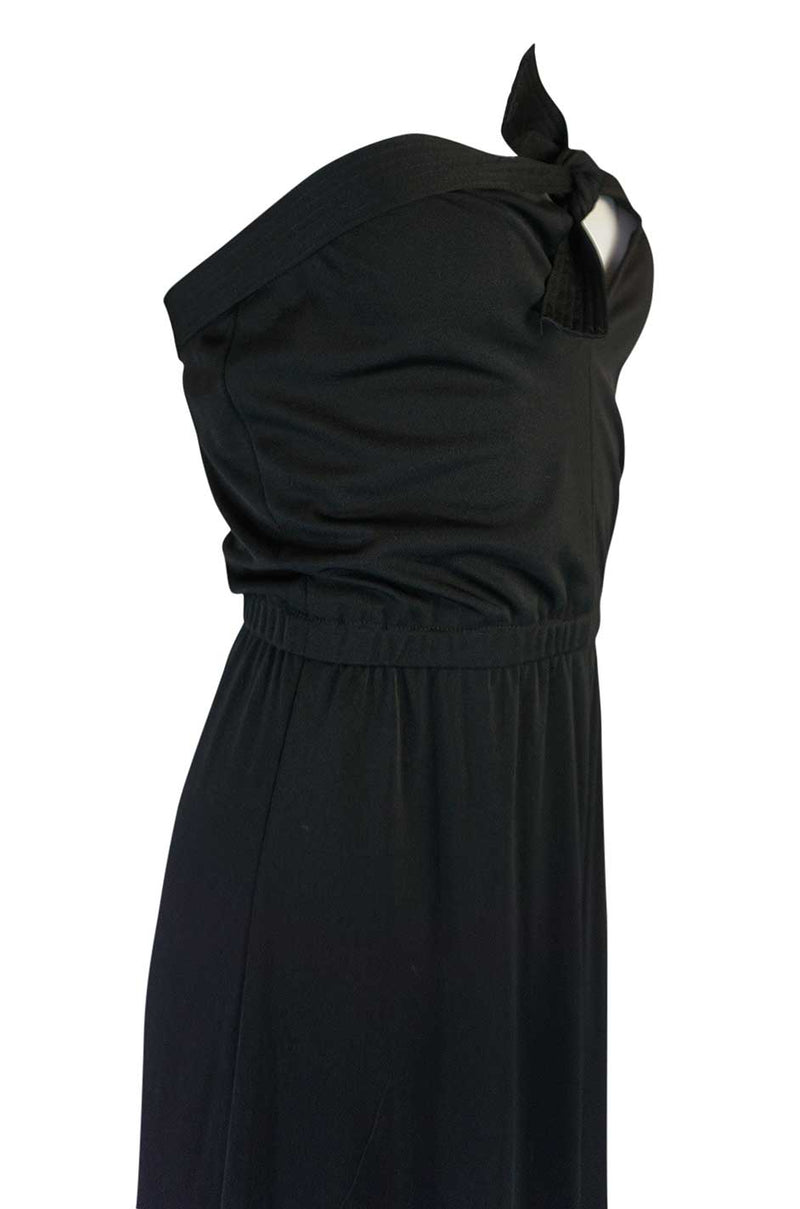 1970s Joy Stevens Black Strapless Jersey Dress w Keyhole