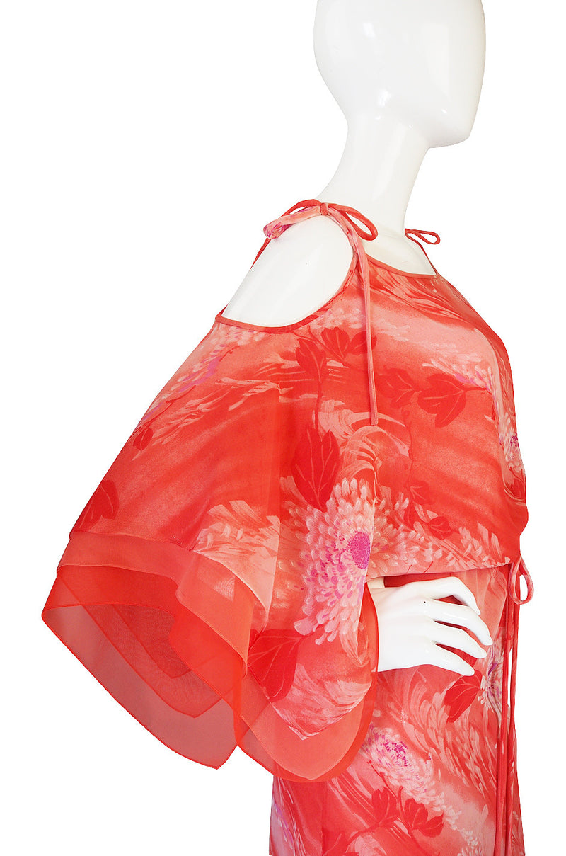 1970s Layered Silk Chiffon Travilla Maxi Dress