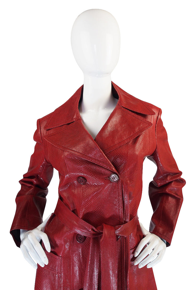 Rare 1970s Red Snakeskin & Fox Gucci Trench Coat