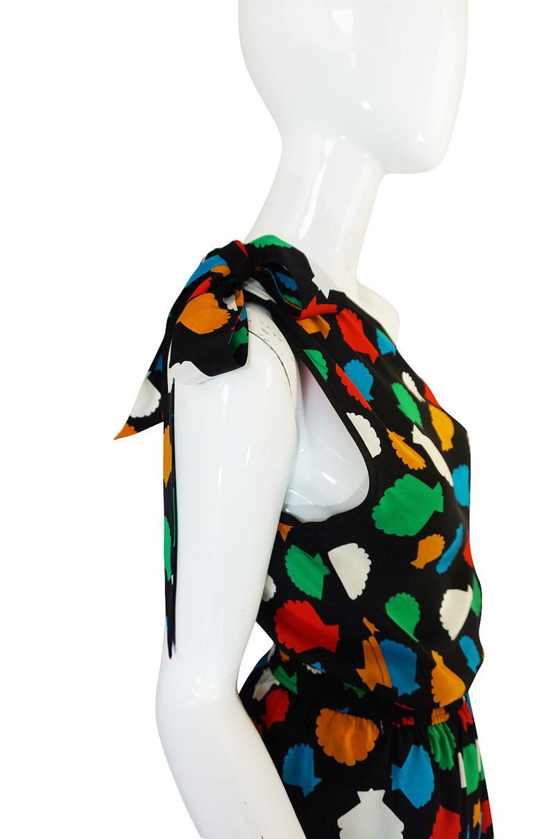 1970s One Shoulder Yves Saint Laurent Silk Dress Set