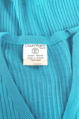 c.1978 Courreges Bright Turquoise Button Up Sweater Cardigan