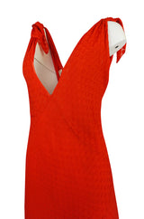 Late 1970s-1980s  Janice Wainwright Red Dotted Silk Bias Cut Dress