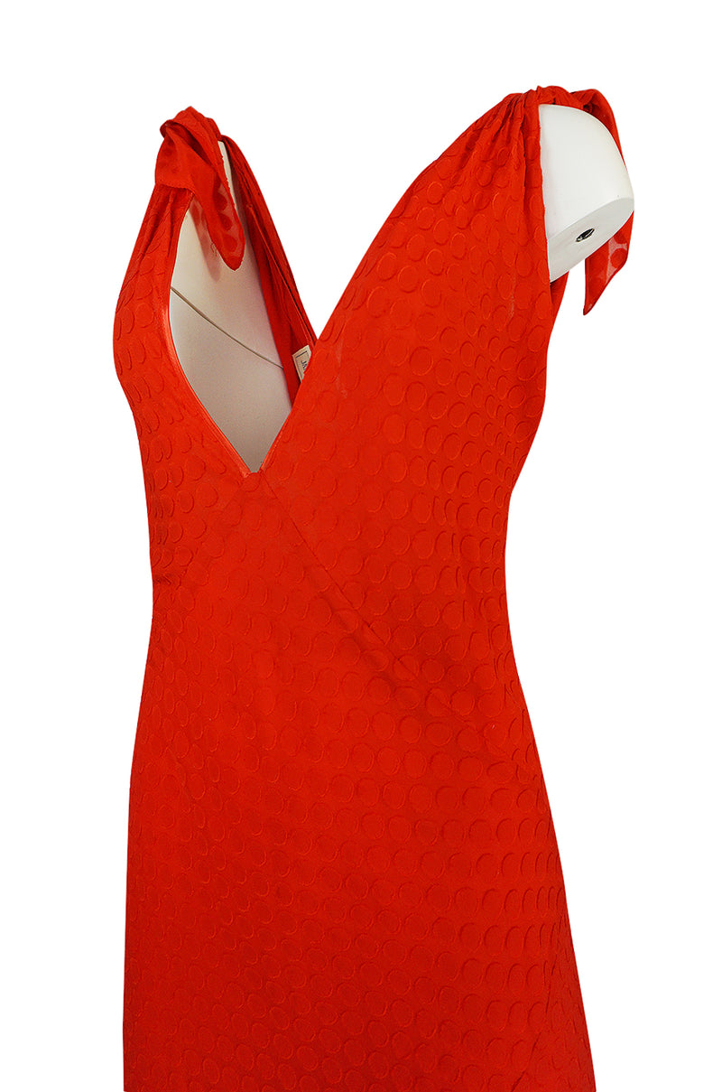 Late 1970s-1980s  Janice Wainwright Red Dotted Silk Bias Cut Dress
