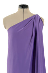 Classic 1978 Halston One Shoulder Draped Full Length Maxi Dress in a Light Purple Jersey