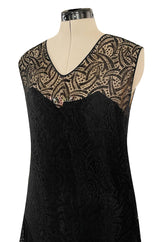 Light as Air Late 1920s Unlabeled Fine Black Lace Dress w Matching Jacket & Rhinestone BuckleBelt