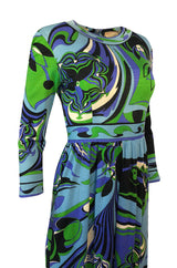 1960s Emilio Pucci Cashmere & Silk Purple & Green Classic Print Dress