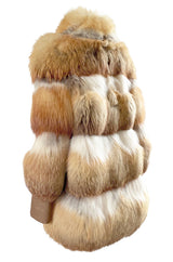 1970s Natural Red Fox Fur & Leather Coat w Brass Turnkey Closures