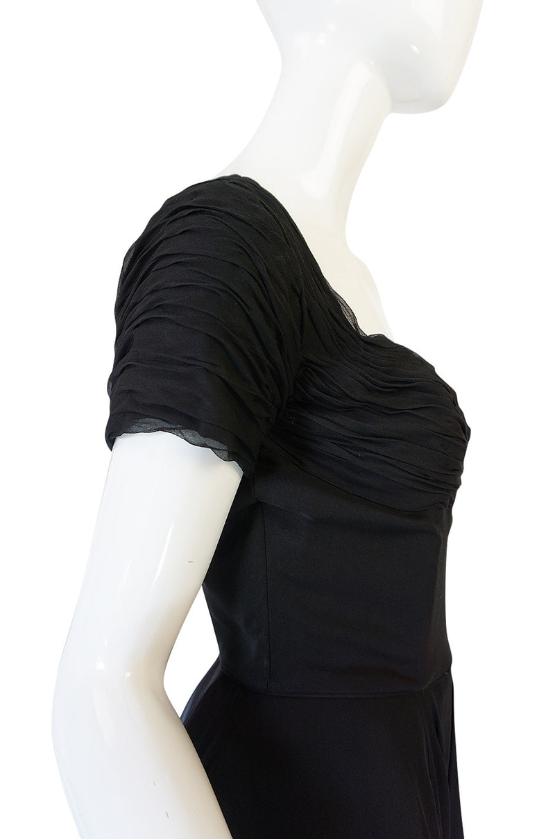 Stunning 1950s Little Black Silk Chiffon Ceil Chapman Dress