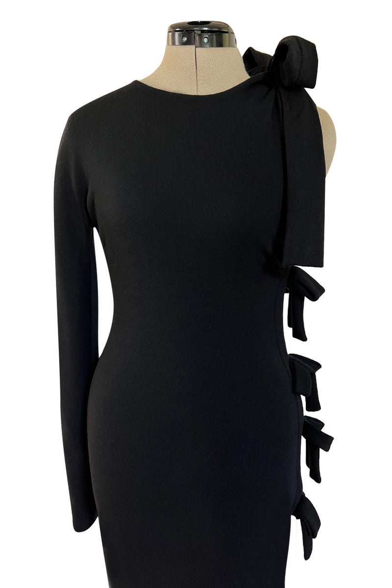 Gorgeous Early 2000s John Anthony One Sleeve Jersey Dress w Full Open Side & Bow Detail