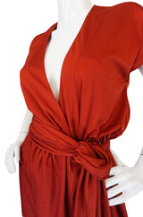 1970s Halston IV Rust Colored Jersey Wrap Dress