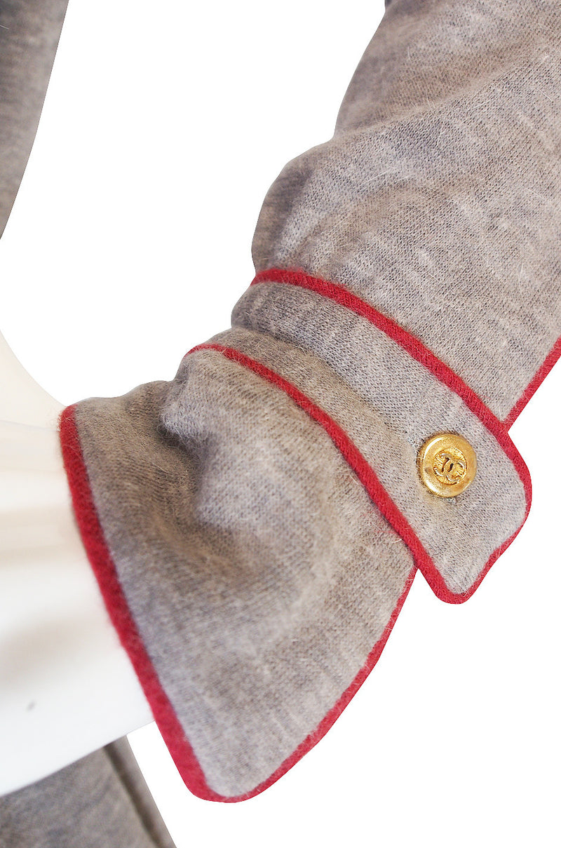 1980s Soft Grey Wool Chanel Button Front Day Dress