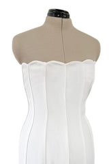 Instantly Recognizable Spring 1992 Valentino Strapless All White Vertical Paneled Dress