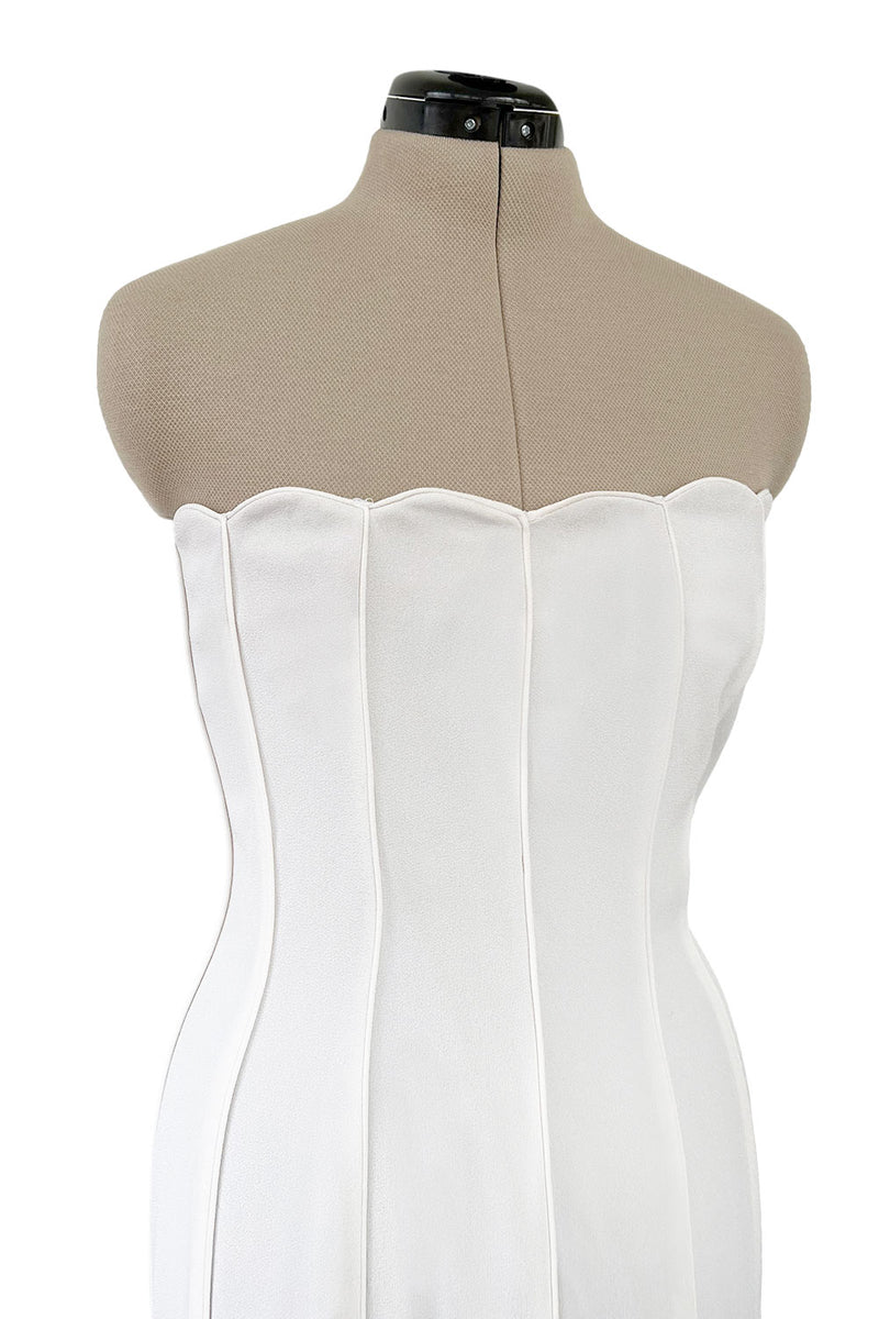 Instantly Recognizable Spring 1992 Valentino Strapless All White Vertical Paneled Dress