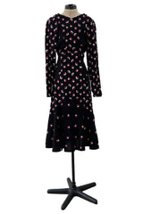Wonderful 1971 Ossie Clark Moss Crepe Dress w Celia Birtwell Moon & Star Embroidery