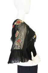 1970s Janice Wainwright Embroidered Chiffon Dress