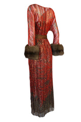 Fall 1979 Bill Blass Couture Hand Sequin Gold & Red Silk Chiffon Dress