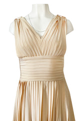 1960s Unlabeled Norman Norell Creamy Ivory Silk Knife Pleat Dress