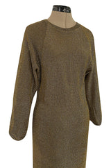 1980s Bill Blass Easy Fitting Gold Lurex Knit American Sportswear Chic Feeling Dress
