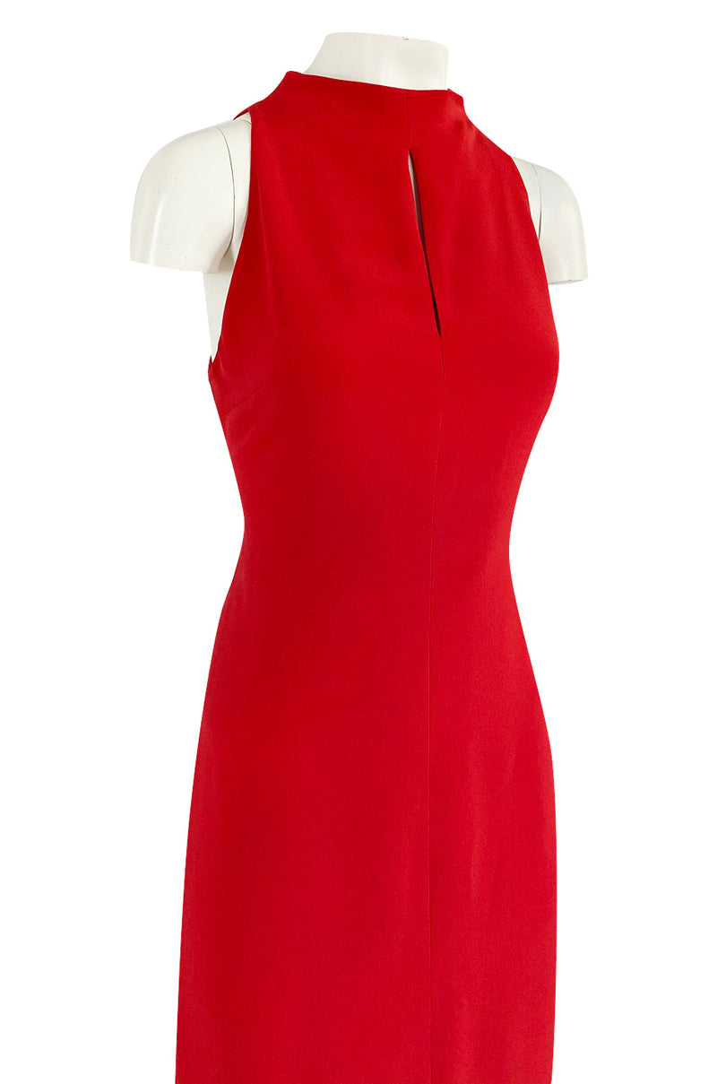 Sleek 1990s Valentino Classic Red Dress w Slit Front Detail & Tiered Ruffled Hem