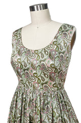 c.1954 Claire McCardell Green & Pink Print Cotton Sun Dress w Belt