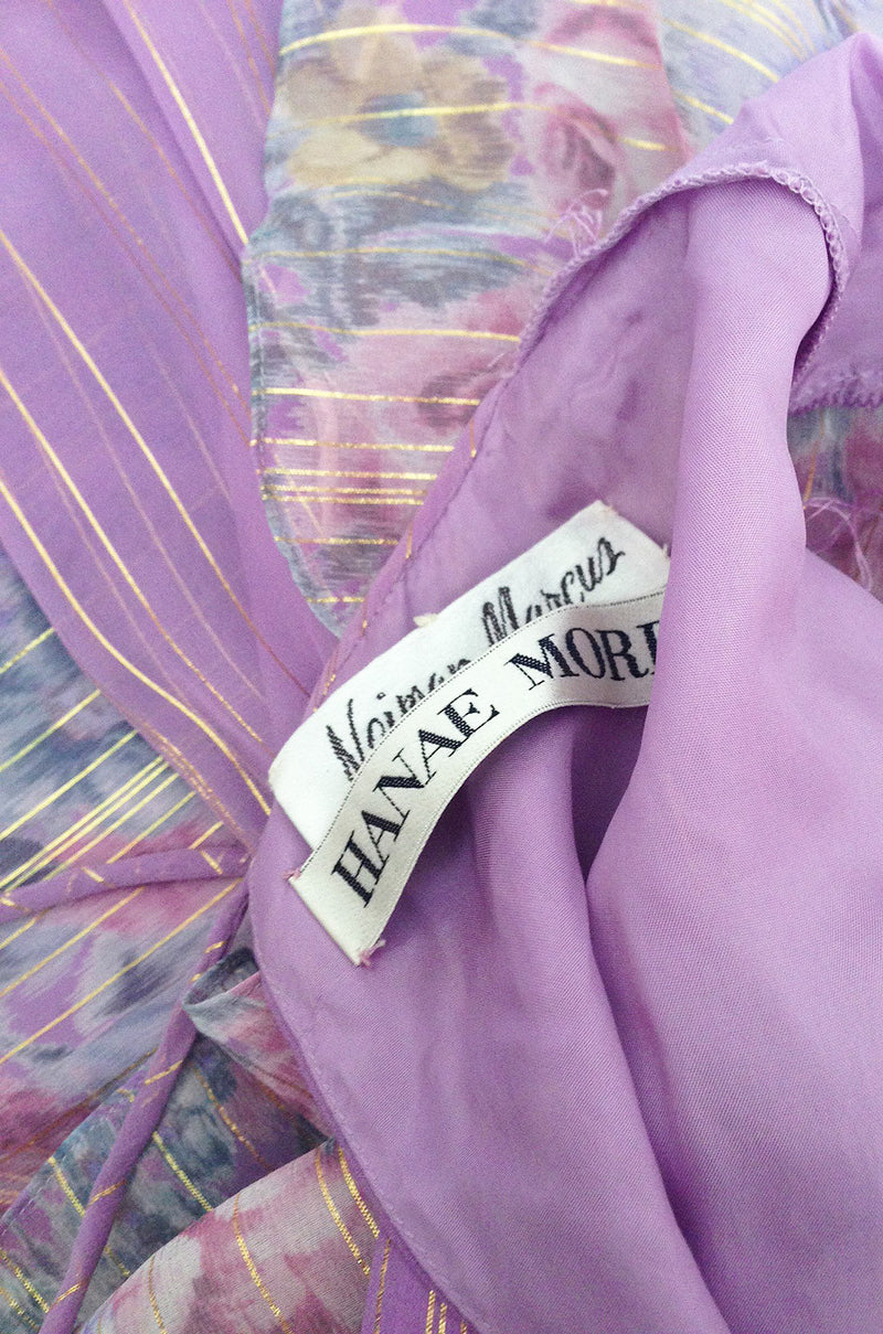 1980s Ruffle Sleeve Floral & Gold Hanae Mori Dress