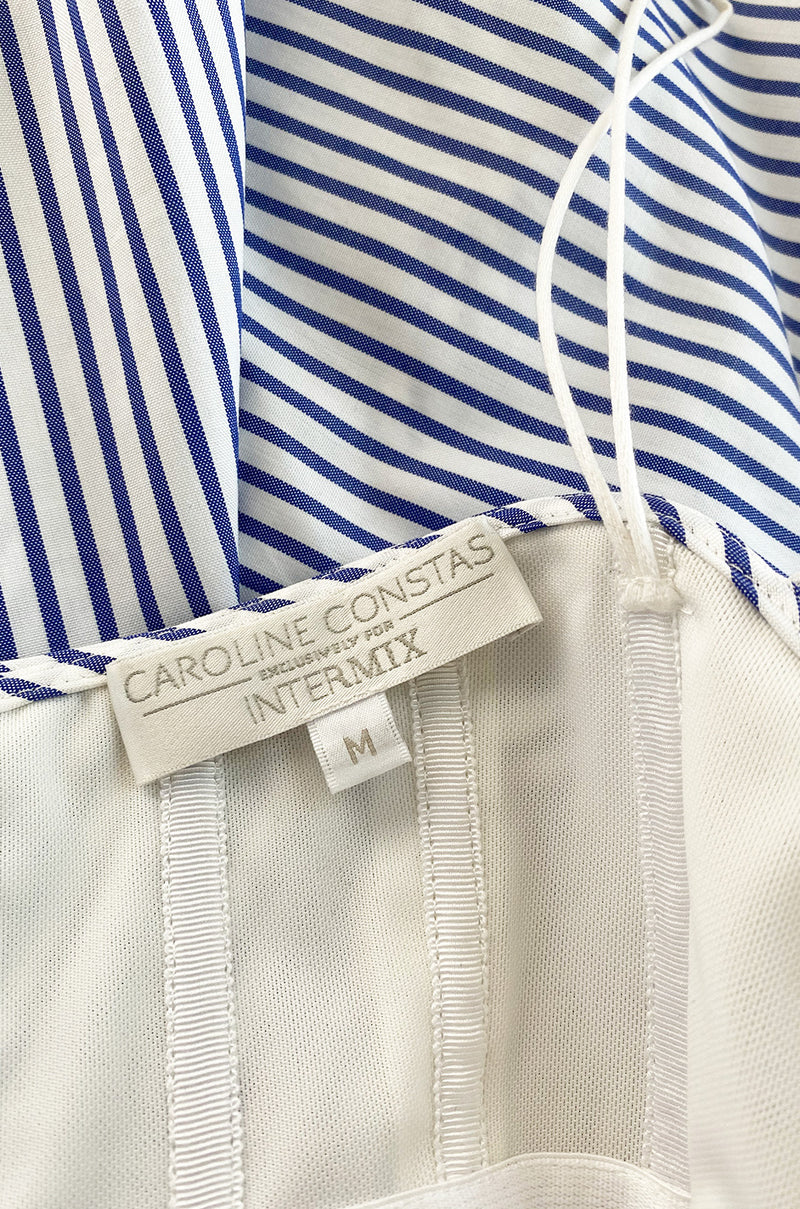 Recent Caroline Costas Blue & White Striped Pouf Sleeved Off Shoulder Top