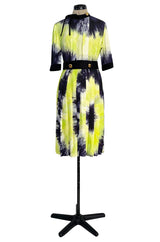 Gorgeous Spring 2019 Prada Look 41 Runway Neon Green & Navy Tie Dye Dress