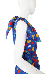 1970s Guy Laroche One Shoulder Bright & Pretty Print Dress