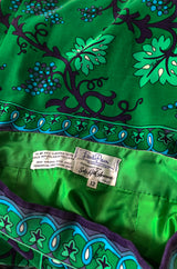 1960s Emilio Pucci Green Velvet Grape Vine Print Full Length Maxi Skirt