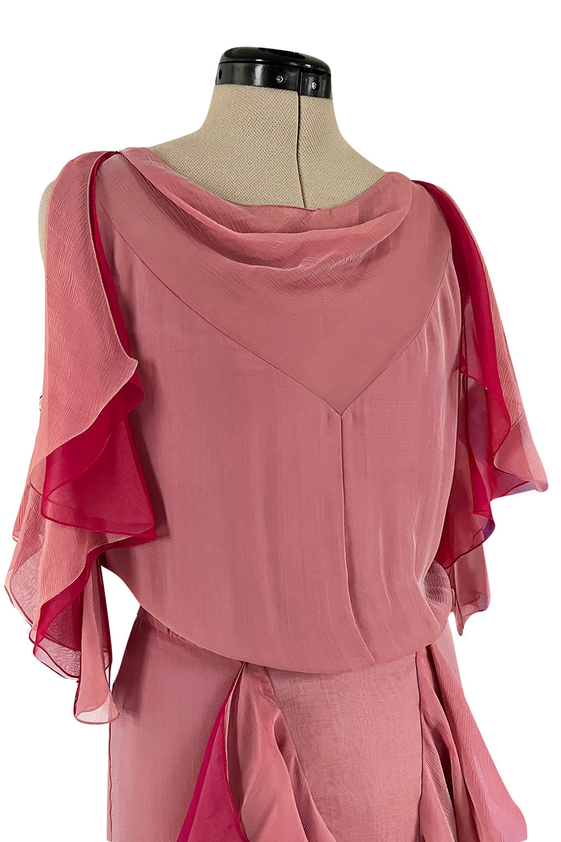 Phenomenal Spring 2001 Chanel by Karl Lagerfeld Dusty Pinks Silk Chiffon Runway Dress
