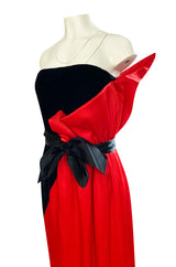 Dramatic 1970s Bill Blass Red Silk & Black Velvet Strapless 'Flame' Dress