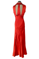 Gorgeous 1930s Coral Red Bias Cut Dress w Back Cut Outs & Matching Beaded Jacket