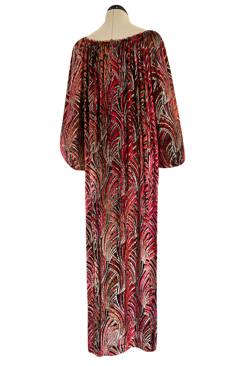 Late 1970s Possible Oscar de la Renta Metallic Gold & Fused Silk Velvet Dress
