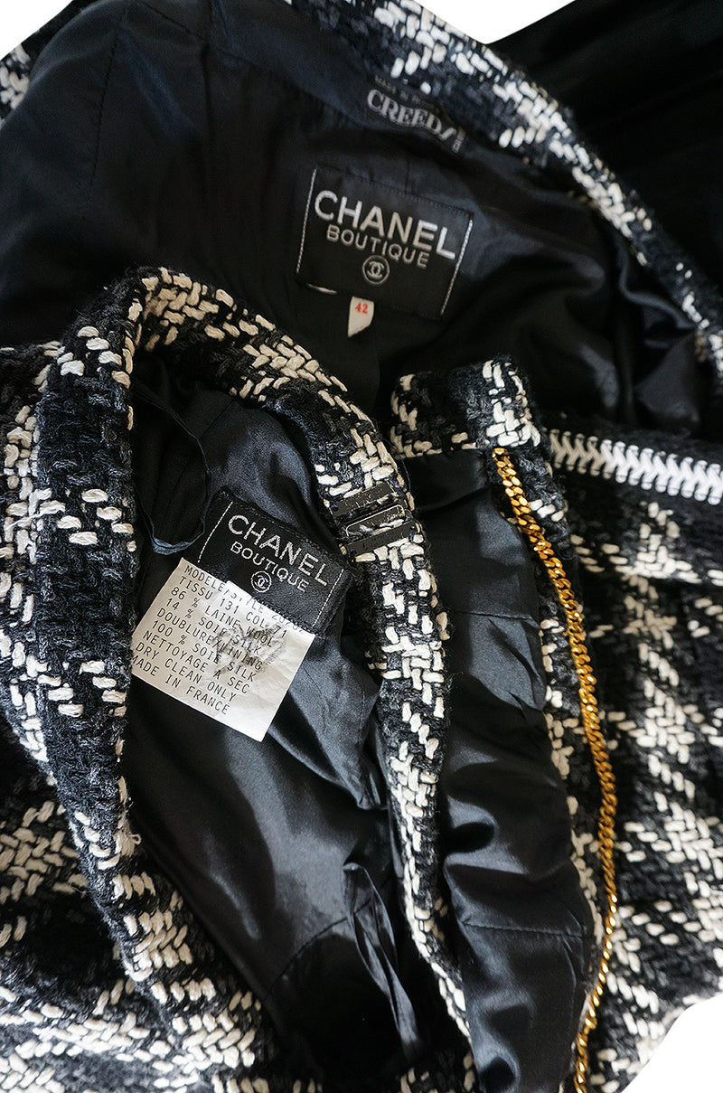 Rare 1980s Graphic Boucle Chanel Midi Length Skirt Suit