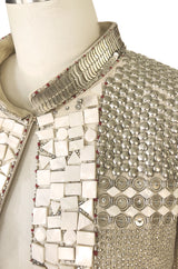 c.2004 Blumarine Elaborate Silver Metal Sequins, Disc, Shell & Bead Silk Jacket