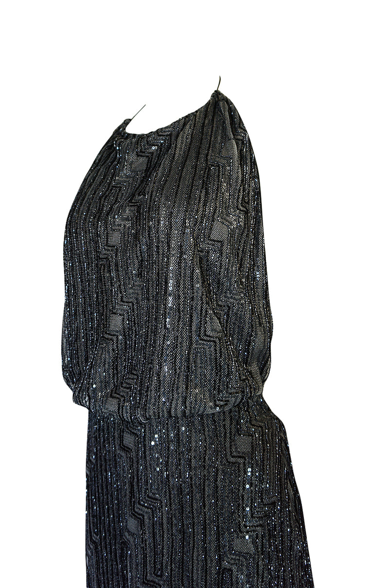 c.1998 Richard Tyler Couture Backless Silver Beaded Dress