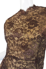 1980s Fine Geoffrey Beene Iridescent Lace Dress