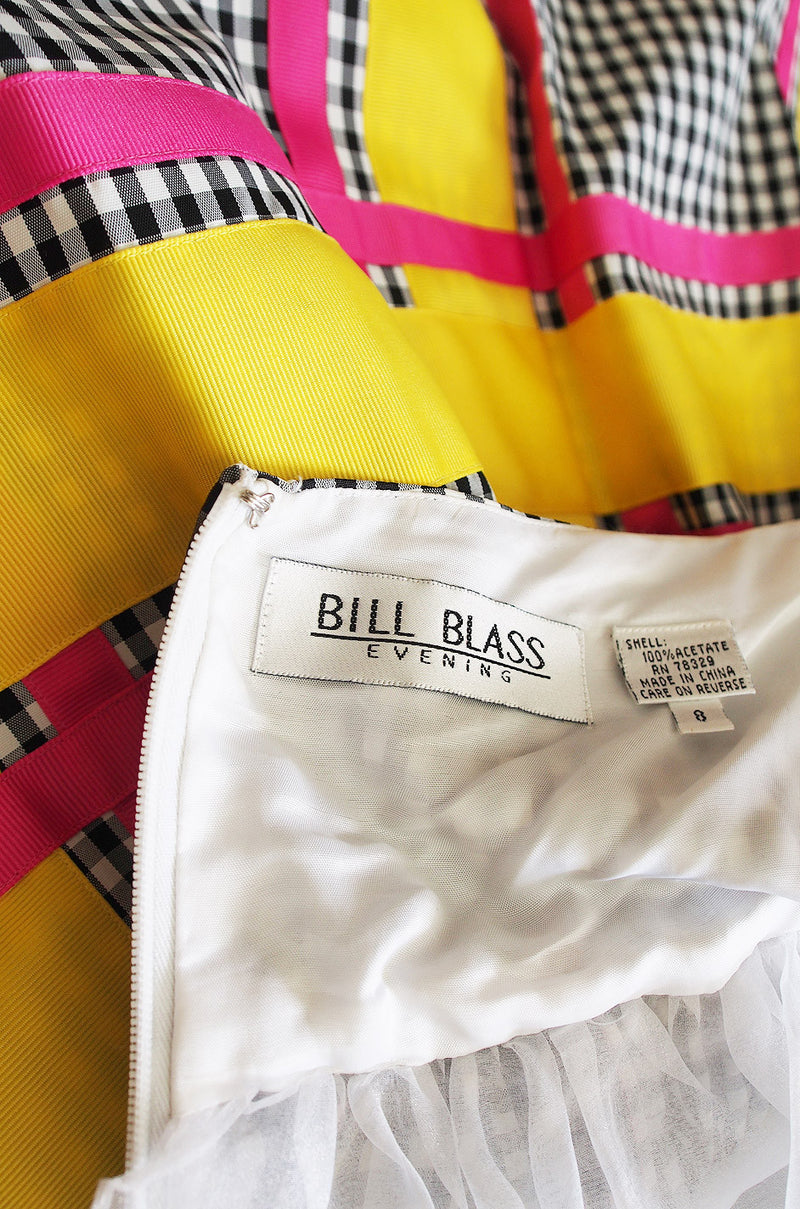 1980s Bill Blass Check & Bright Backless Dress
