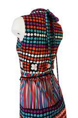 1970s Lanvin Bright Printed Dot & Stripe Jersey Dress