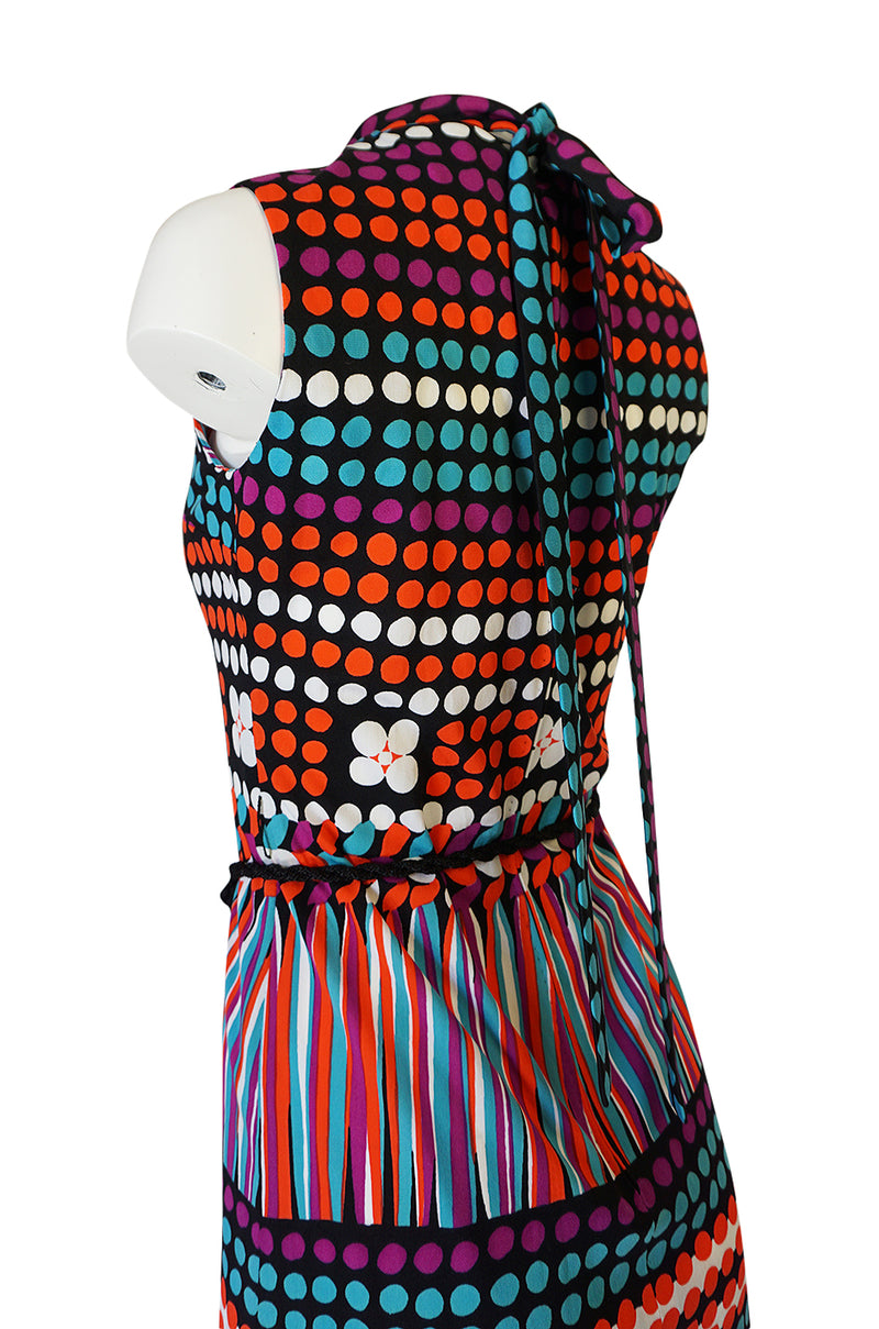1970s Lanvin Bright Printed Dot & Stripe Jersey Dress